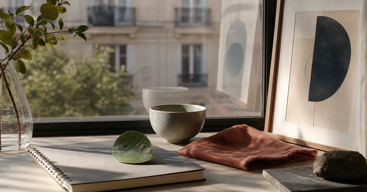 Objetos junto a una ventana con luz, textura, forma y composición para analizar elementos estéticos
